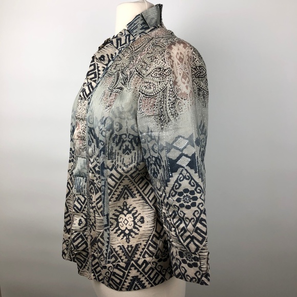 Chico's 1 Kaki Pattern Open Jacket Multi - Picture 3 of 8